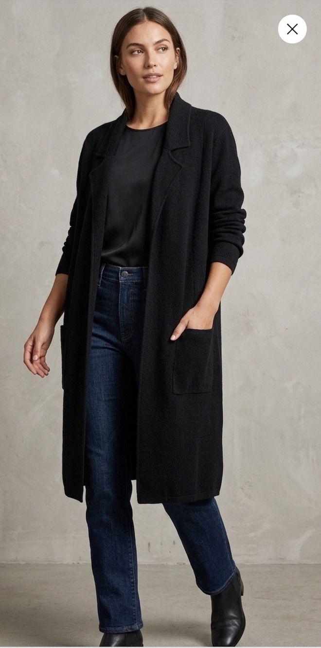 Chico's Black Longline Cardigan Sweater Blazer Open Front Pockets Size 3/L/XL